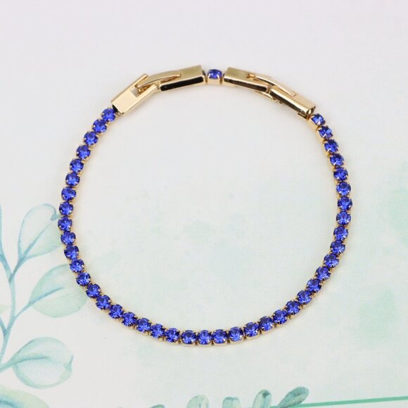 "Elegant Rose Gold Tennis Bracelet with Blue Stones, XPBL0832 - Picture 4 of 12